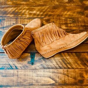 Fringe Suede Ankle Moccasin Boots Arizona Jean Co Size 10